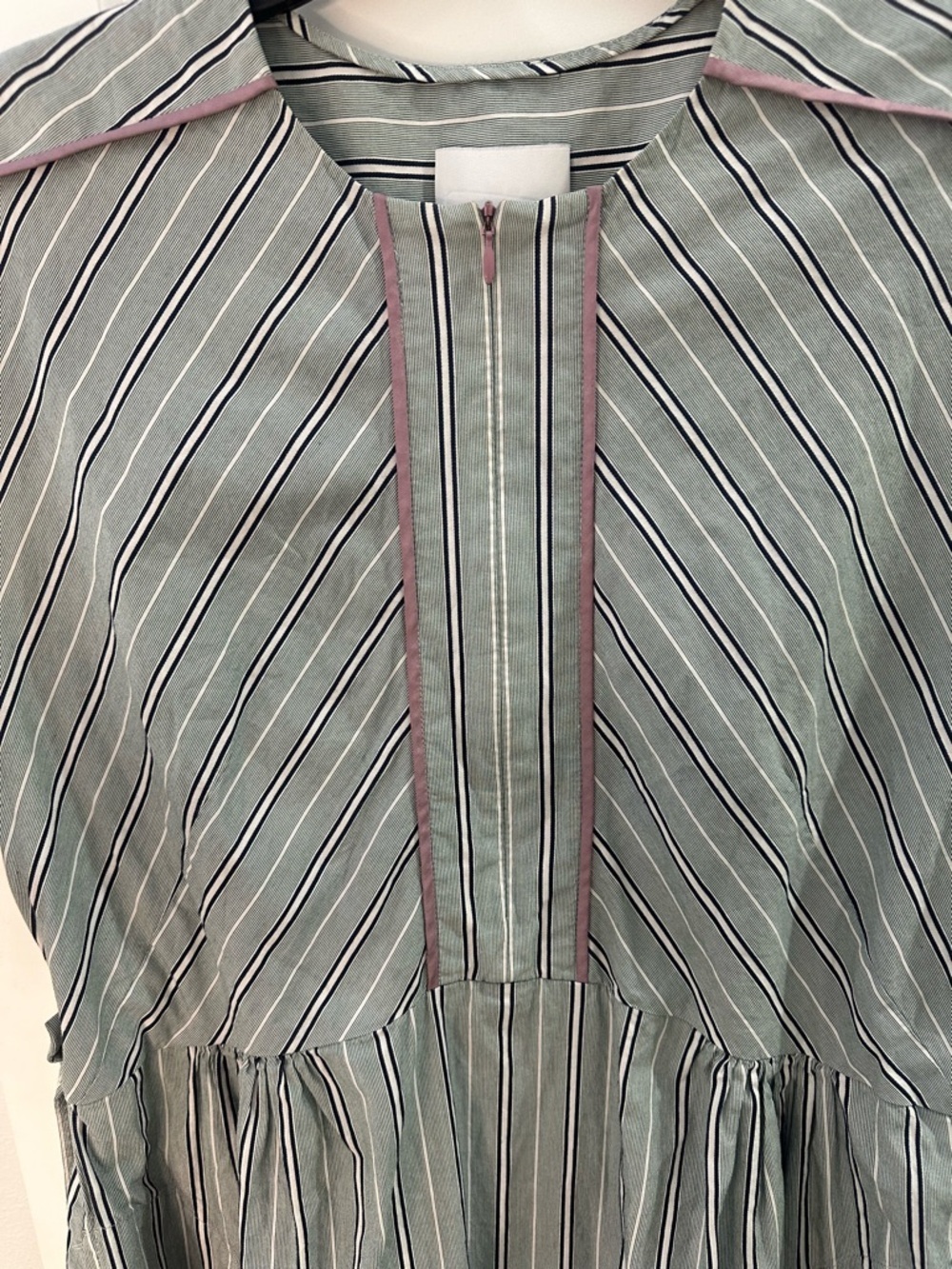 Aknvas Green & White Striped Pleated Midi Dress Size M Designer Retail $695 - Picture 9 of 12